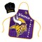 Mojo Licensing Minnesota Vikings Apron Chef Hat Set Full Color Universal Size Tie Back Grilling Tailgate BBQ Cooking Host